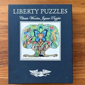 liberty Classic Wooden Jigsaw Puzzle - Navy Box with Multicolor Tree Artwork
